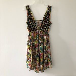 NWOT Tropical Strappy Cage Back V-Neck Dress